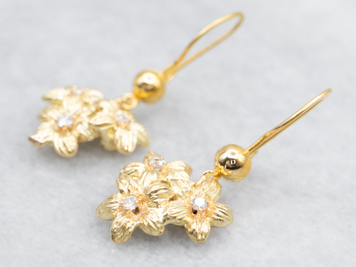 Golden Floral Diamond Drop Earrings