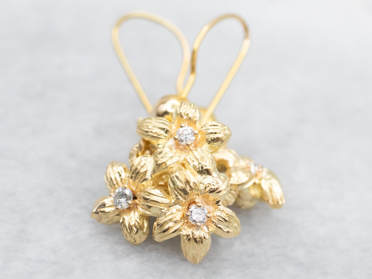 Golden Floral Diamond Drop Earrings