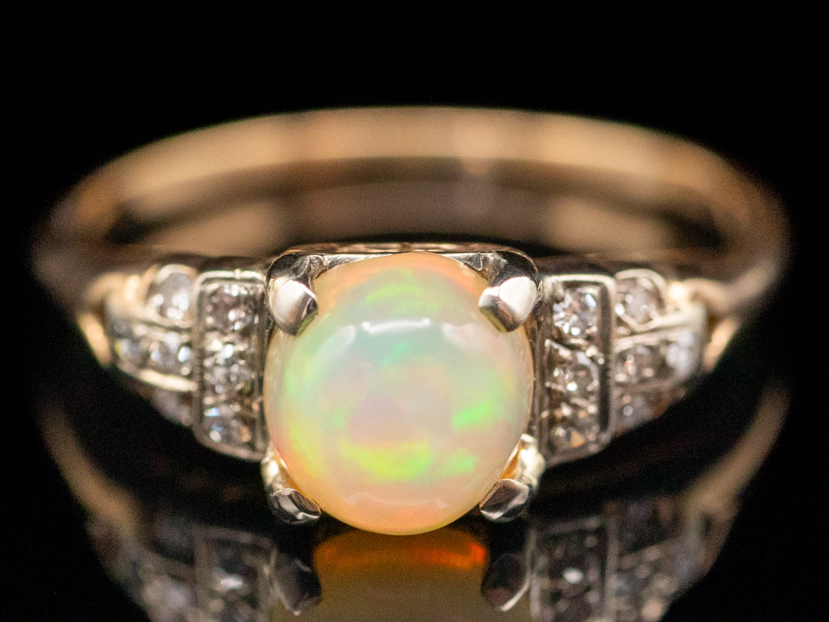 Vintage Two Tone Opal and Diamond Ring