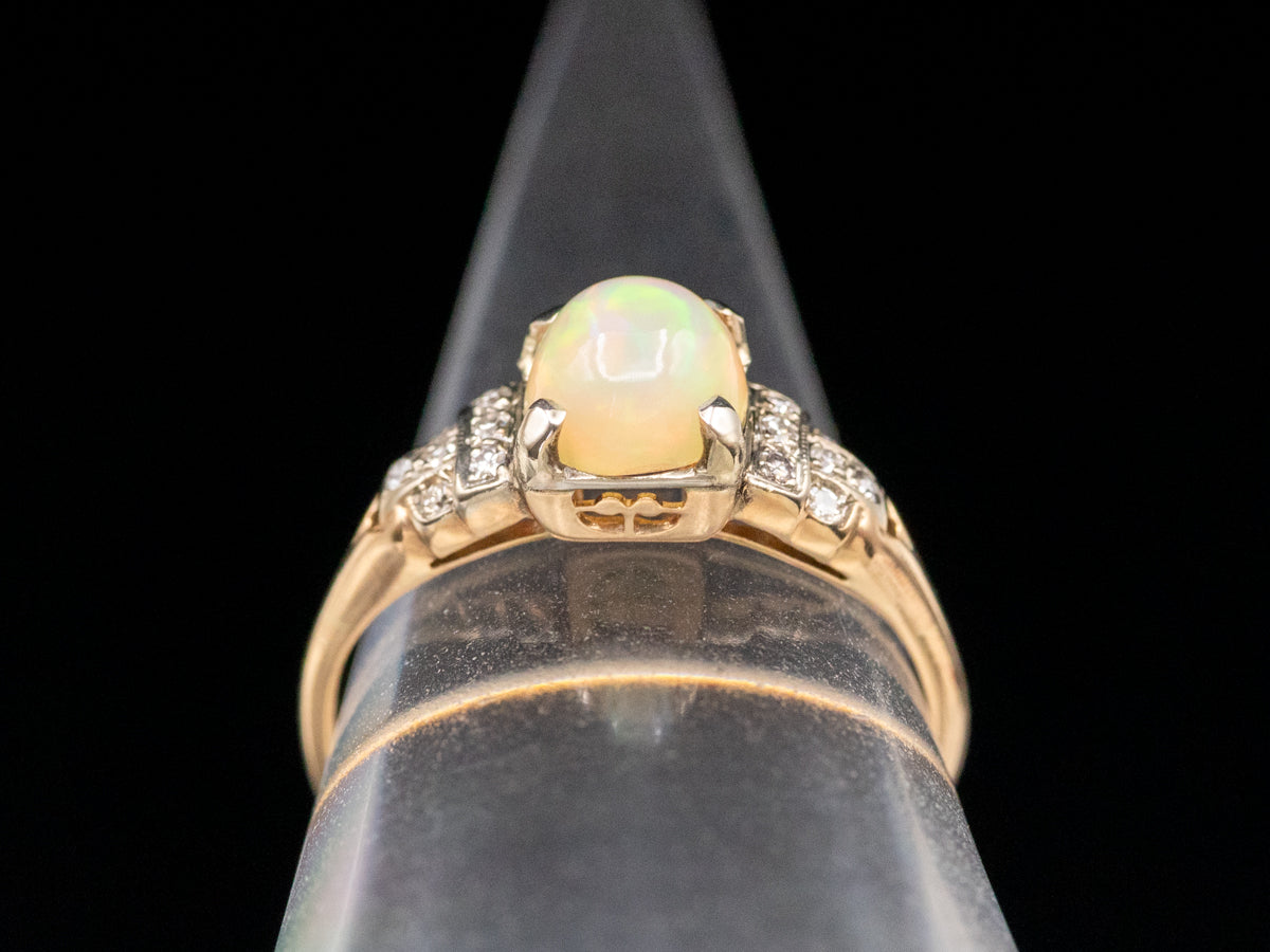 Vintage Two Tone Opal and Diamond Ring