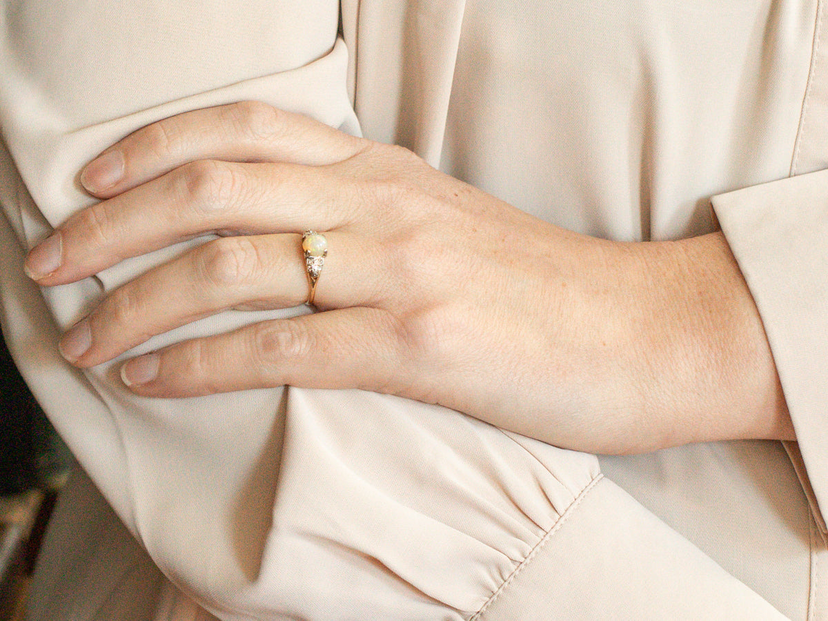 Vintage Two Tone Opal and Diamond Ring