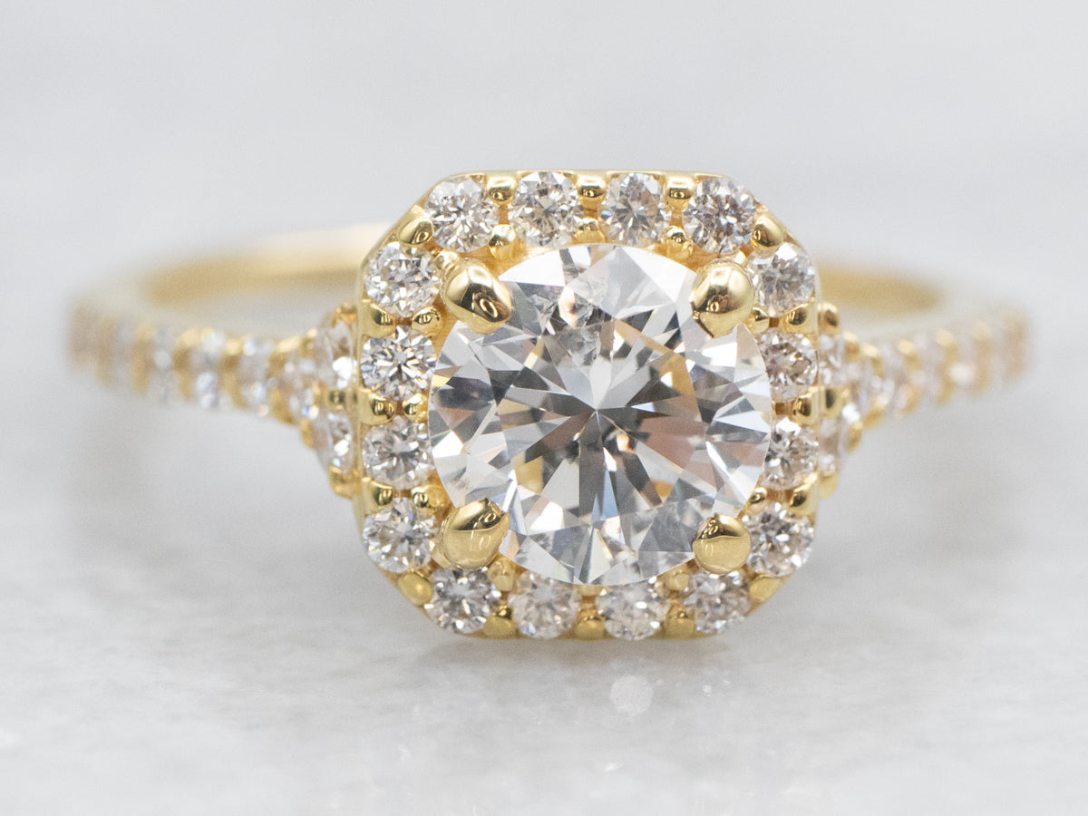 Modern Gold Diamond Halo Engagement Ring