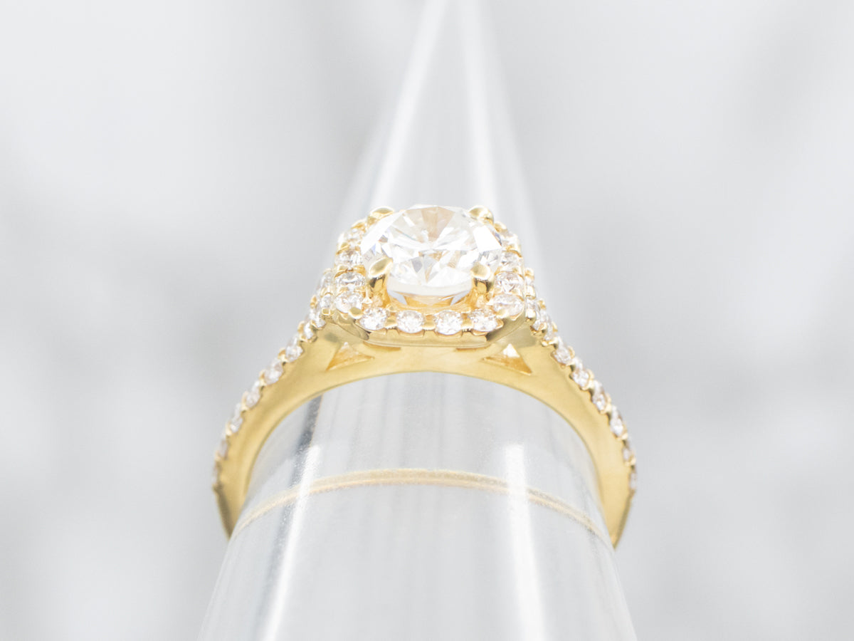 Modern Gold Diamond Halo Engagement Ring