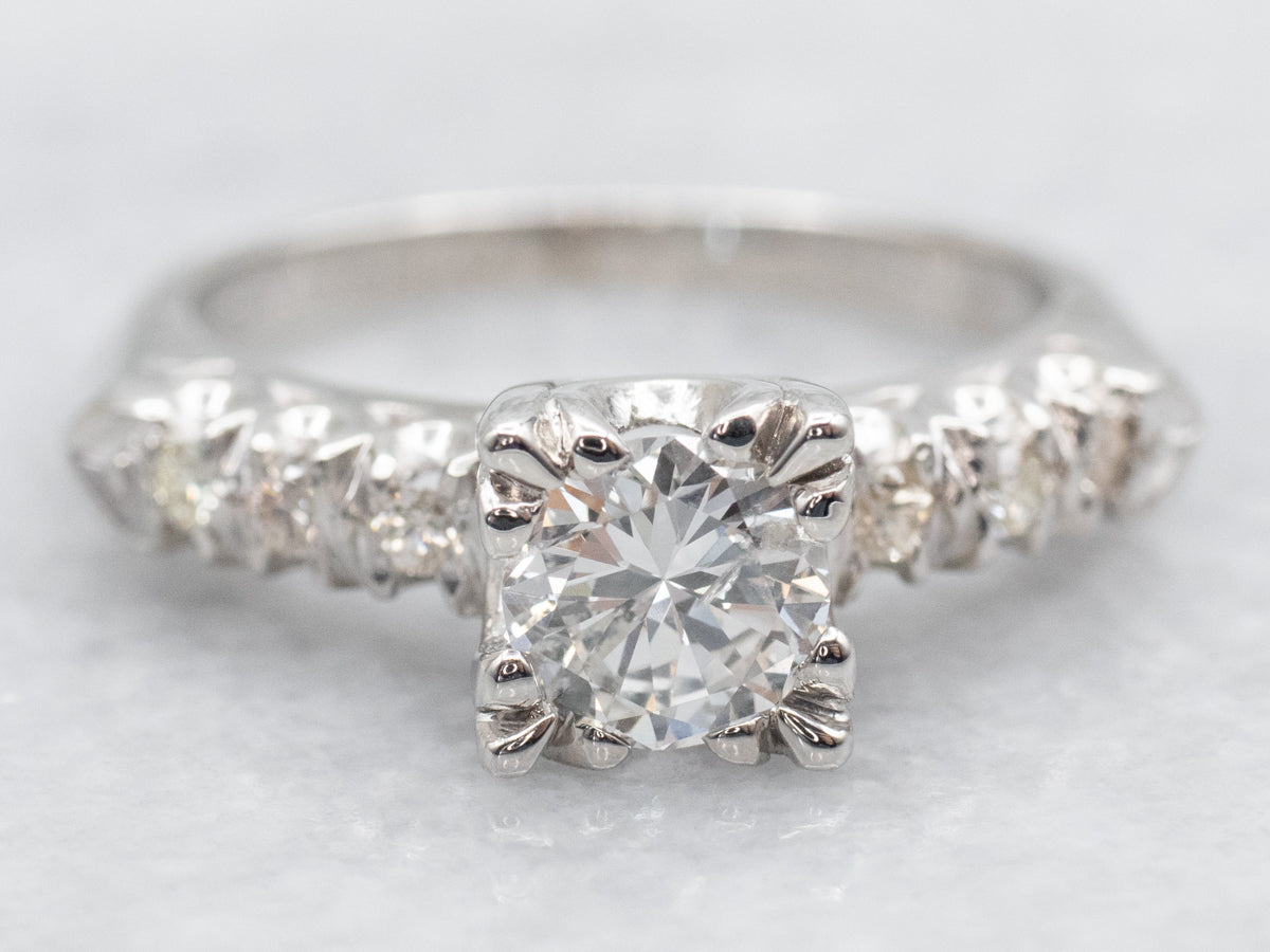 Retro Platinum Diamond Engagement Ring with Illusion Head