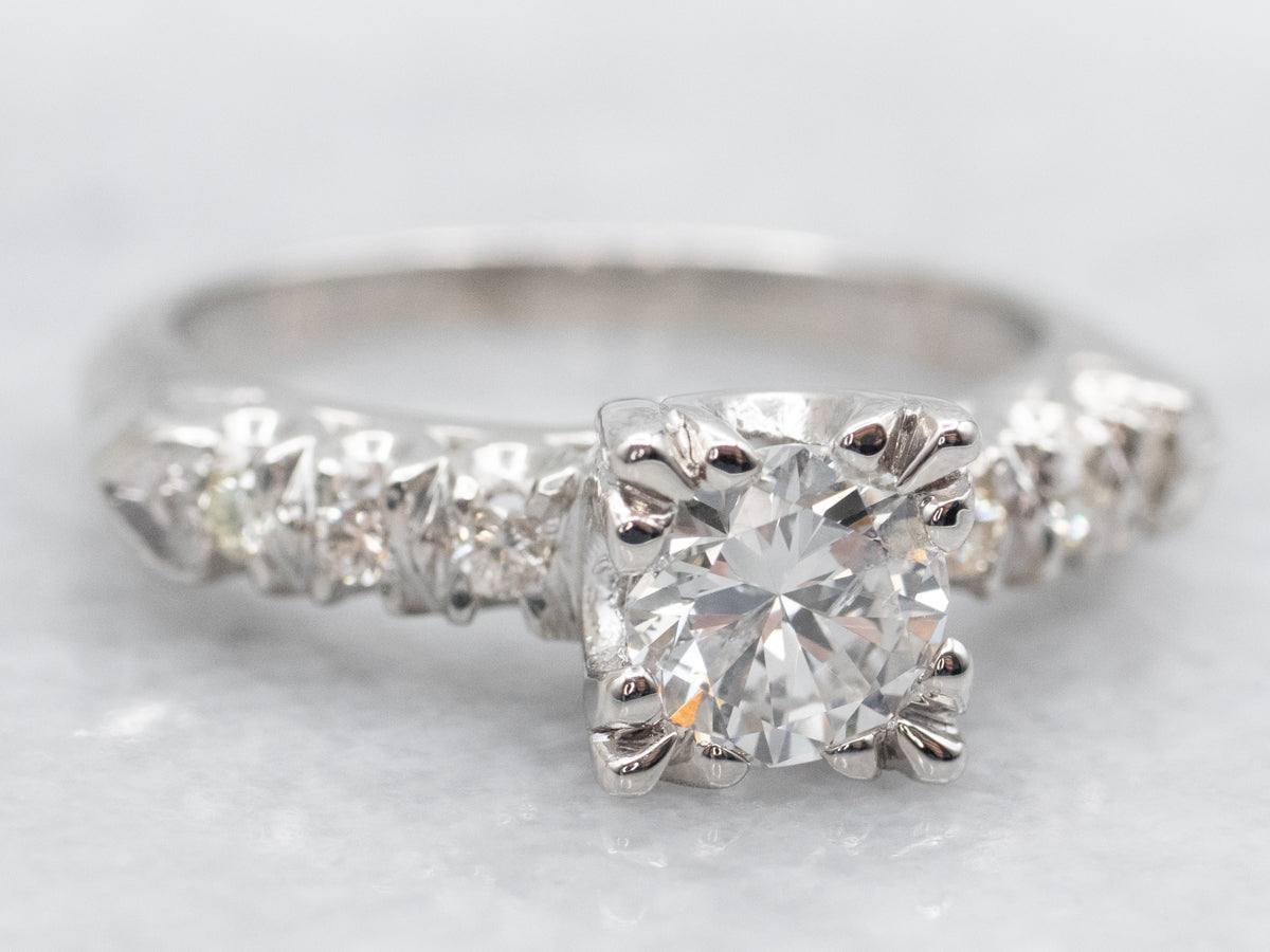 Retro Platinum Diamond Engagement Ring with Illusion Head