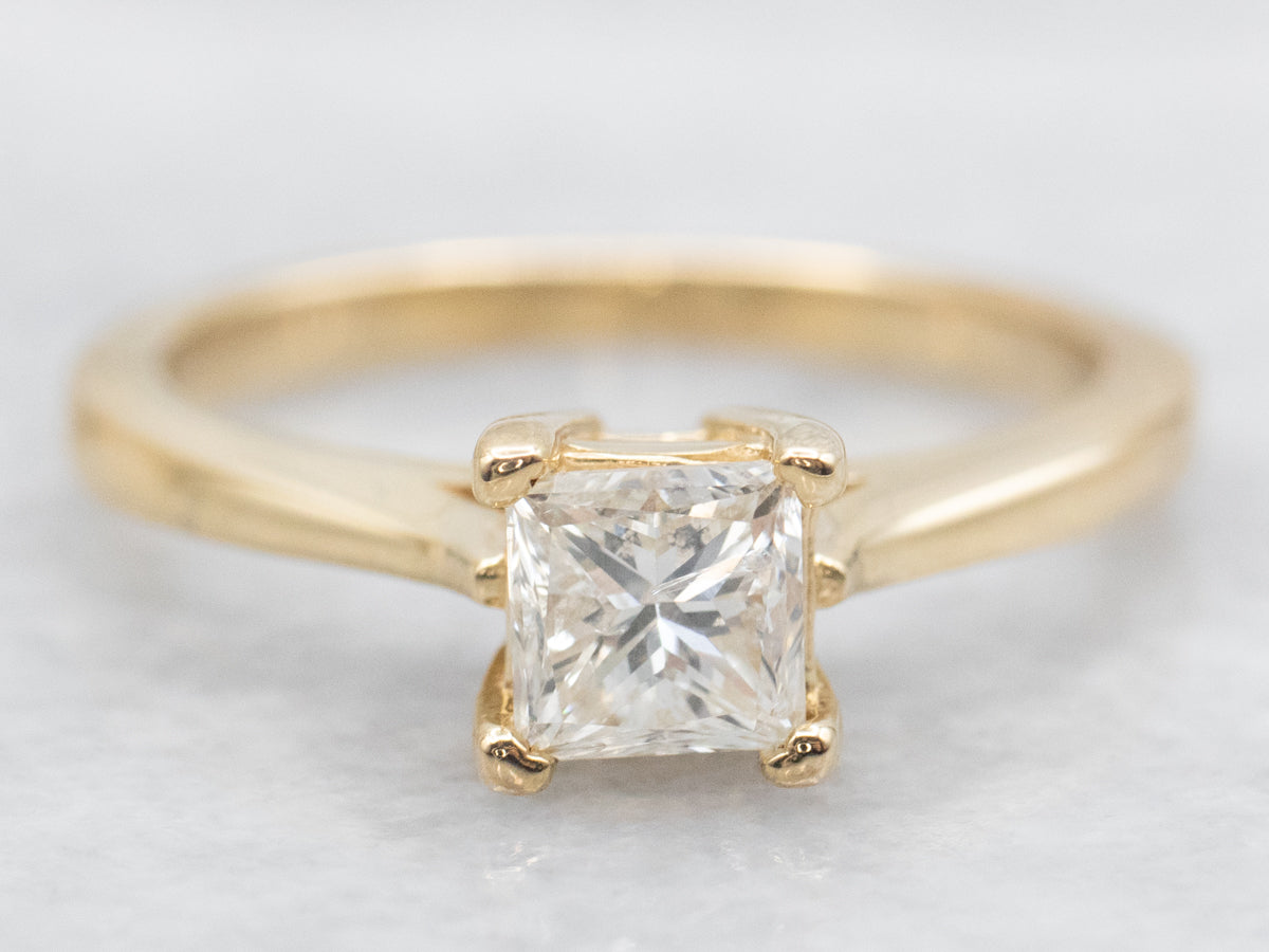 Polished Gold Princess Cut Diamond Solitaire Engagement Ring