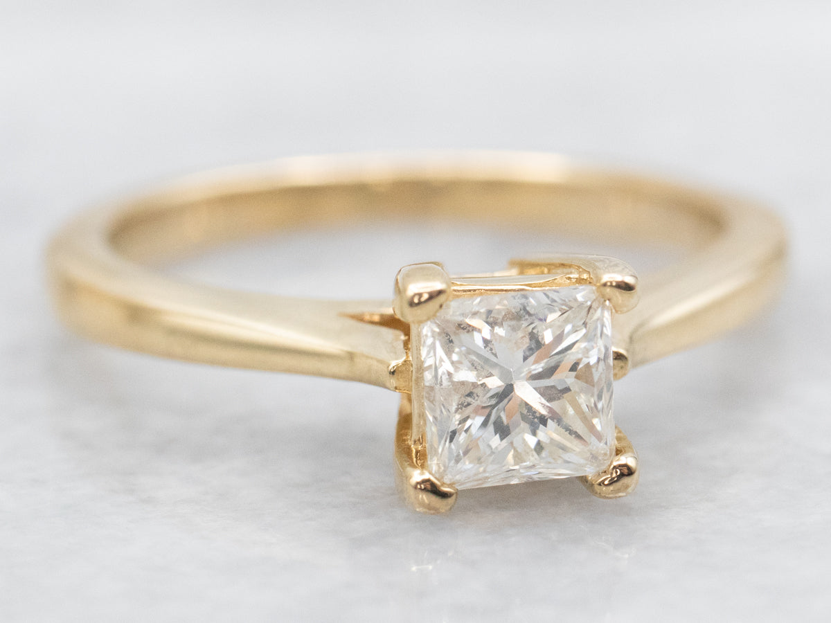 Polished Gold Princess Cut Diamond Solitaire Engagement Ring