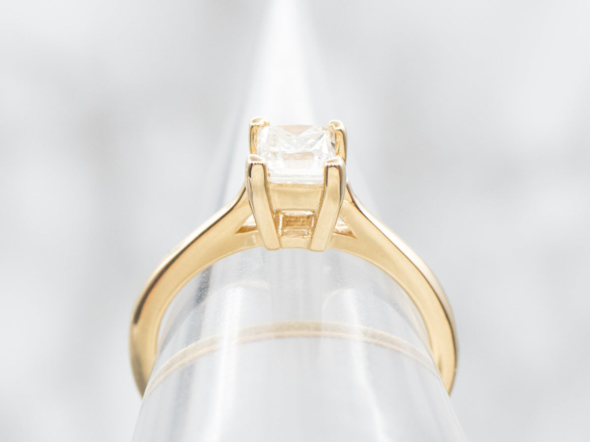 Polished Gold Princess Cut Diamond Solitaire Engagement Ring