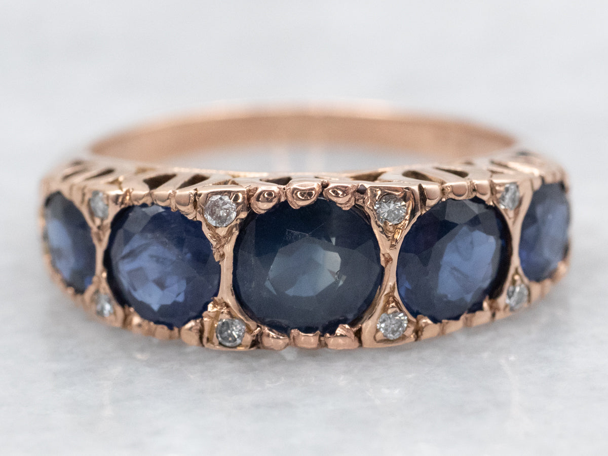 Warm Rose Gold Sapphire and Diamond Ring