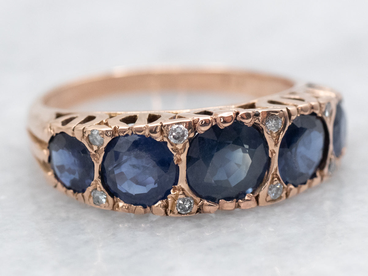 Warm Rose Gold Sapphire and Diamond Ring