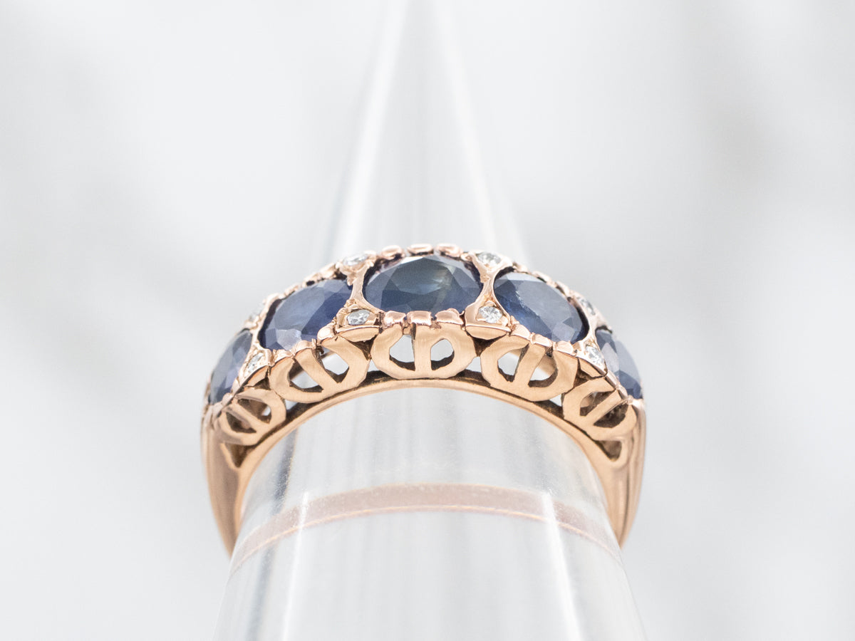 Warm Rose Gold Sapphire and Diamond Ring