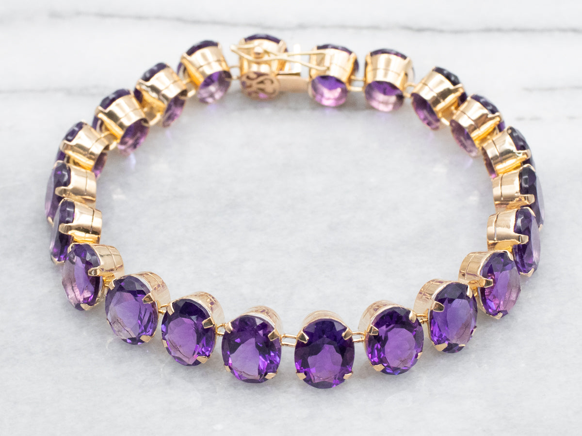 Polished Gold Amethyst Gemstone Link Bracelet