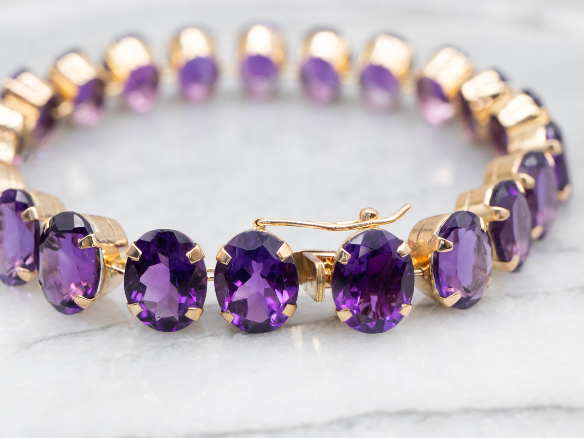 Polished Gold Amethyst Gemstone Link Bracelet