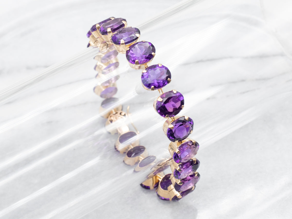 Polished Gold Amethyst Gemstone Link Bracelet