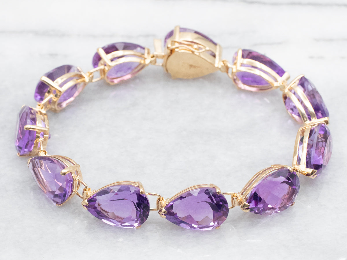 Pear Cut Amethyst Gemstone Link Bracelet