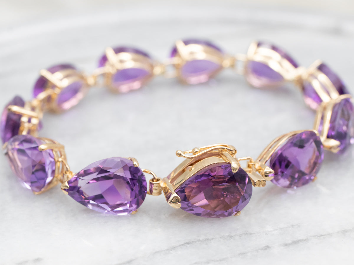 Pear Cut Amethyst Gemstone Link Bracelet