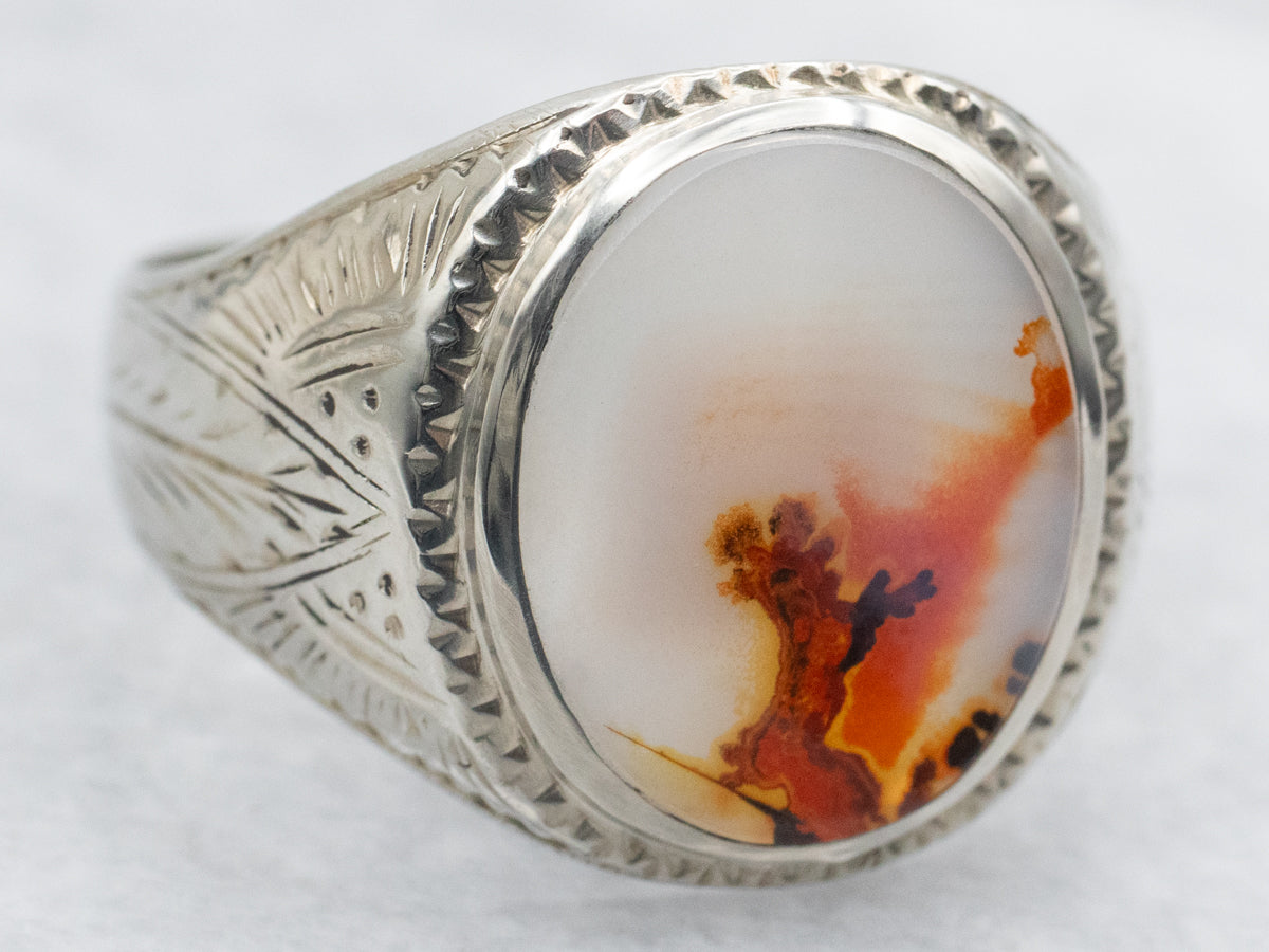 Men&#39;s Antique Dendritic Agate Statement Ring