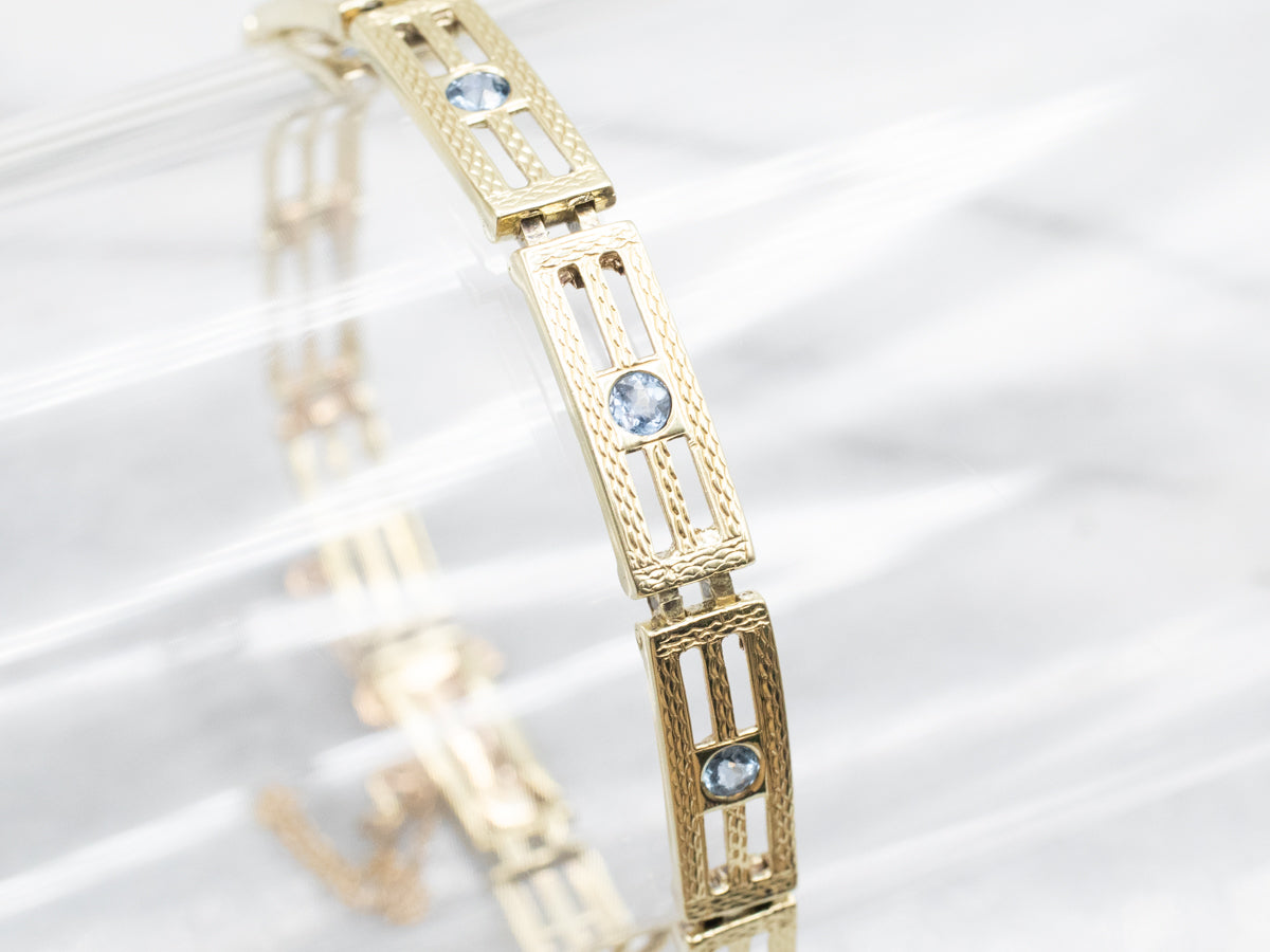 Green Gold and Sapphire Gate Link Bracelet