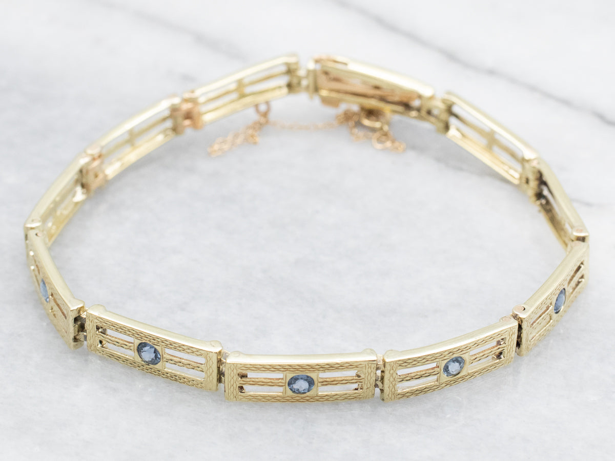 Green Gold and Sapphire Gate Link Bracelet