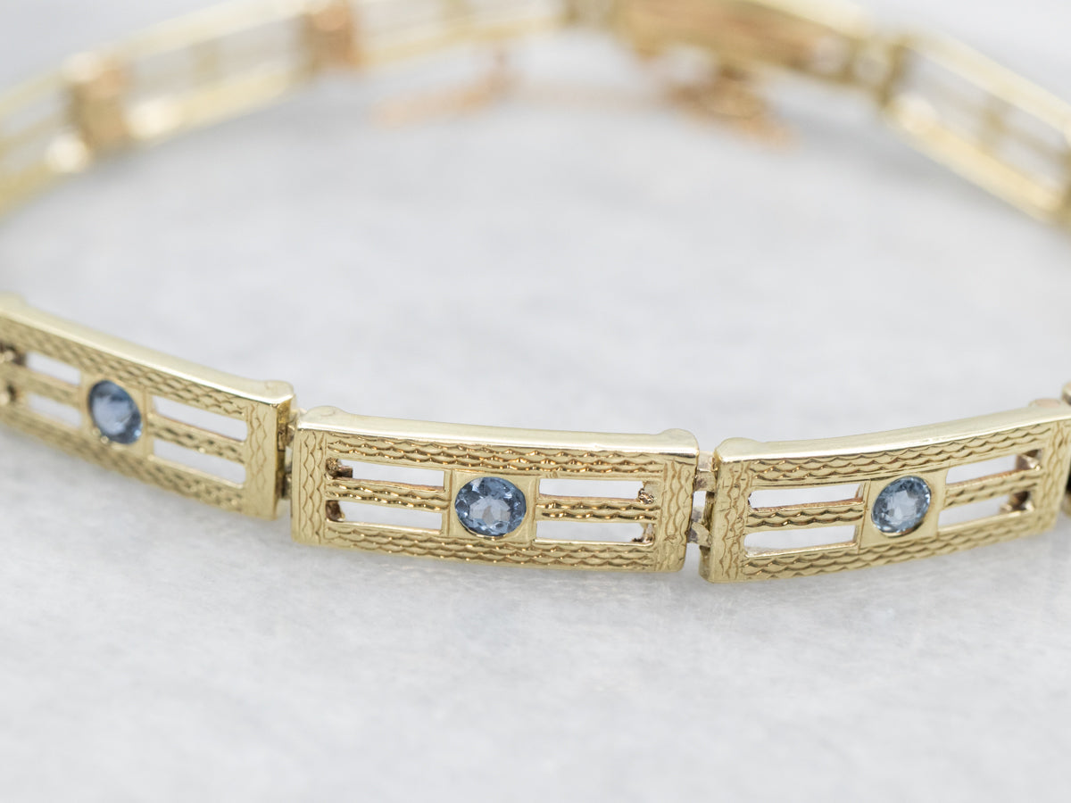 Green Gold and Sapphire Gate Link Bracelet