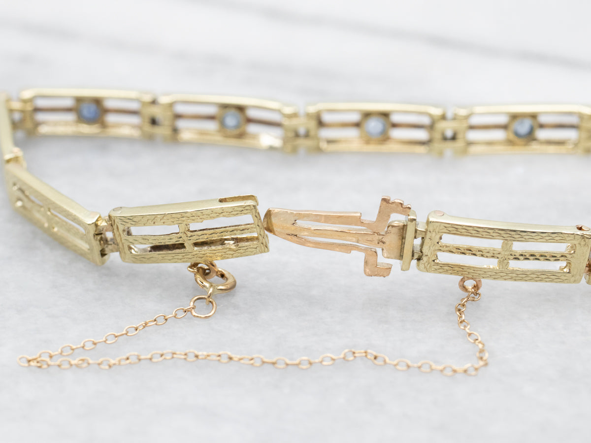 Green Gold and Sapphire Gate Link Bracelet