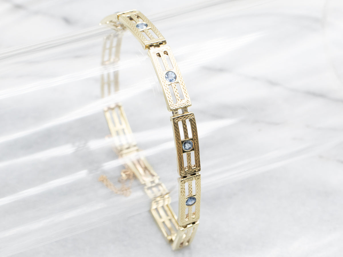 Green Gold and Sapphire Gate Link Bracelet