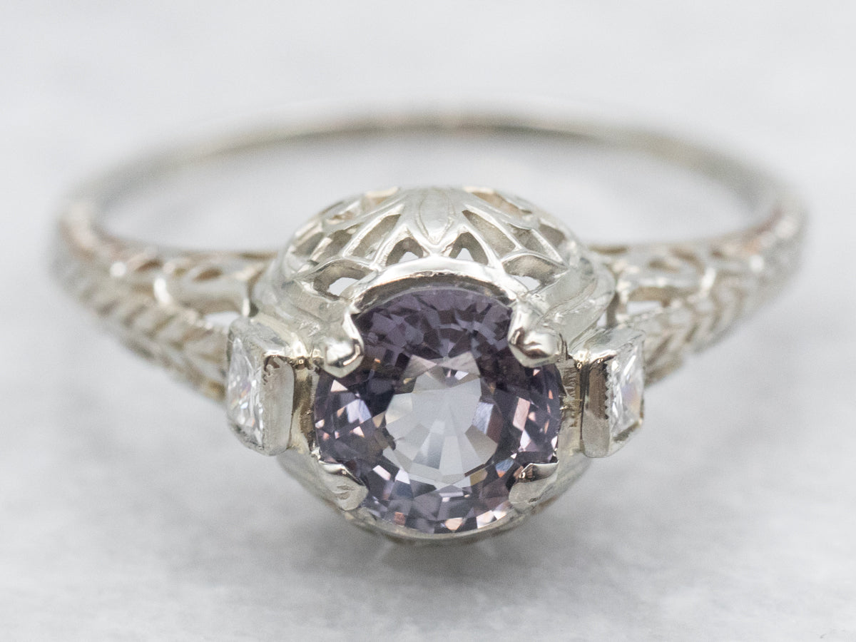 Sweet Art Deco Spinel and Diamond Engagement Ring