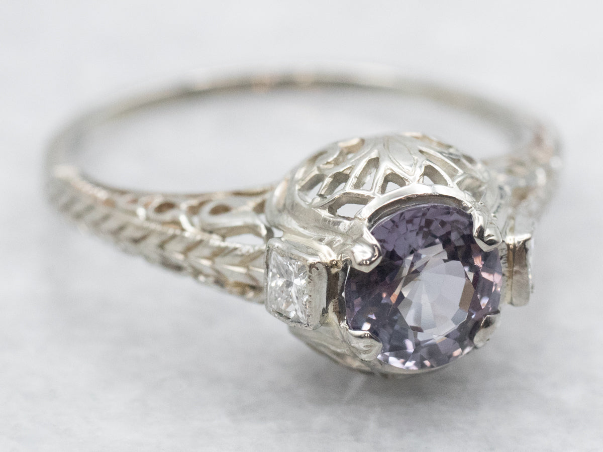 Sweet Art Deco Spinel and Diamond Engagement Ring