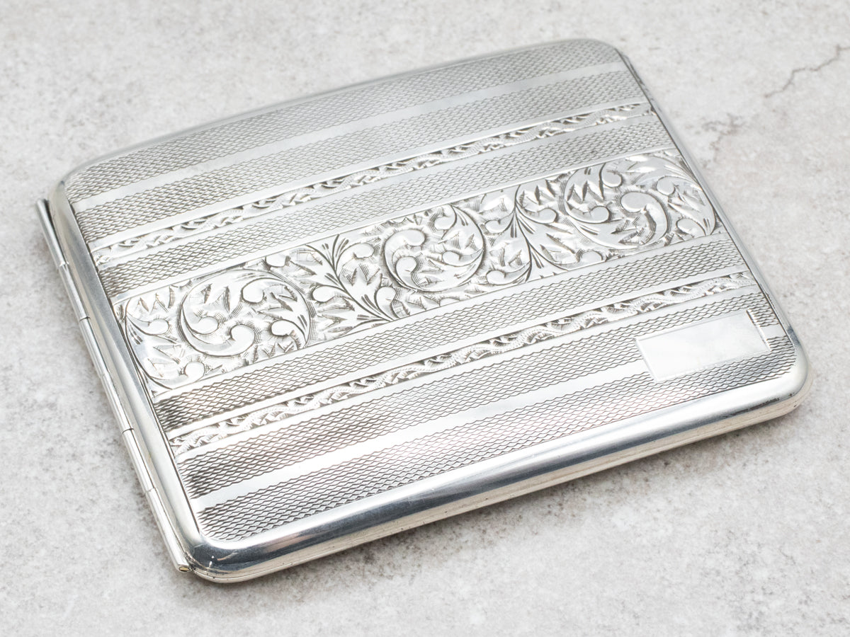 Vintage Silver Botanical Cigarette Case