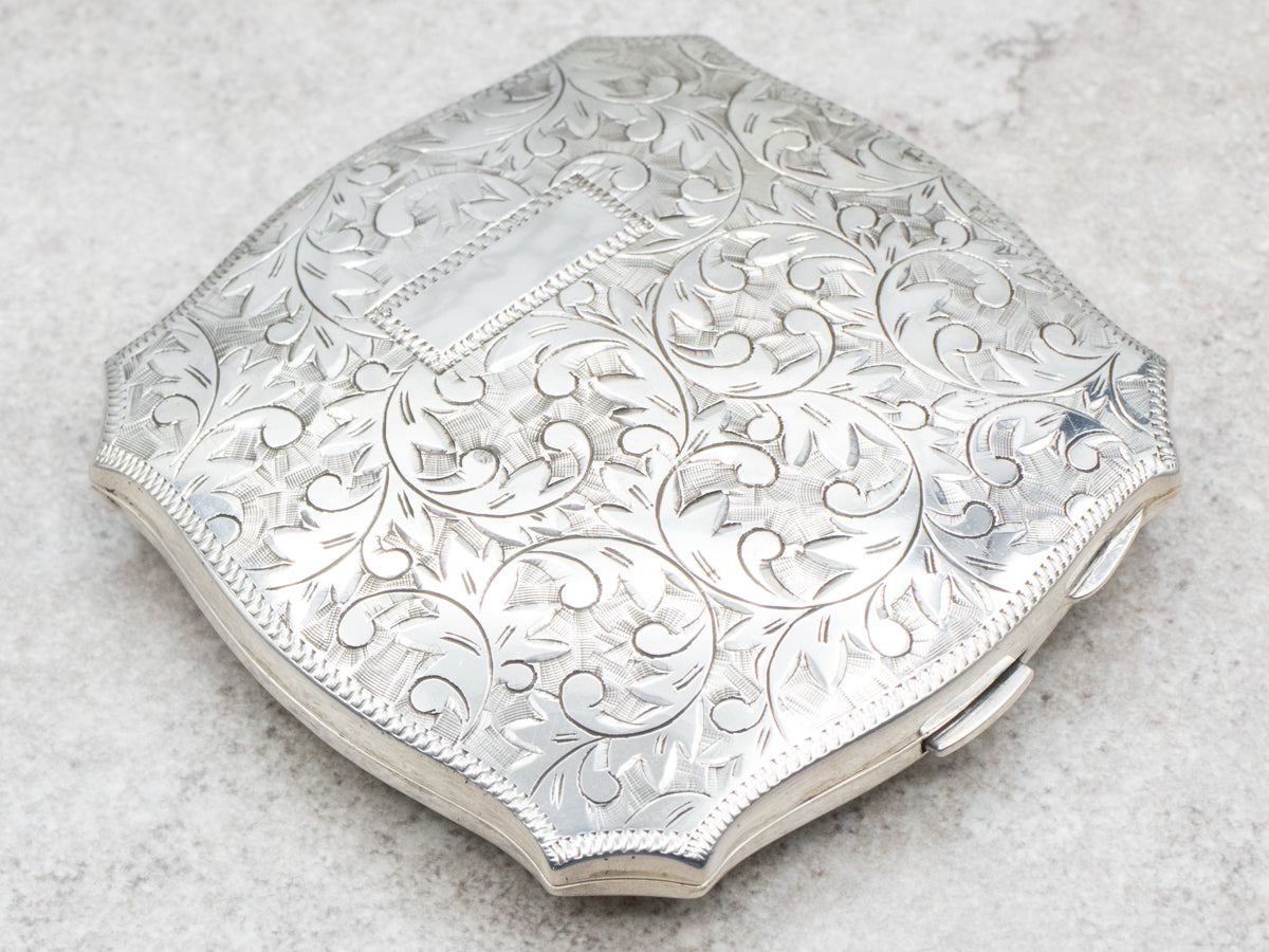 Ornate Sterling Silver Botanical Compact Case