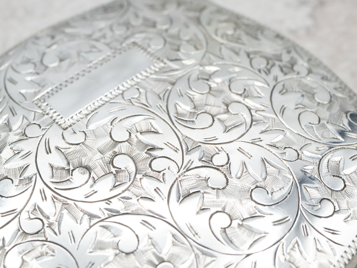 Ornate Sterling Silver Botanical Compact Case