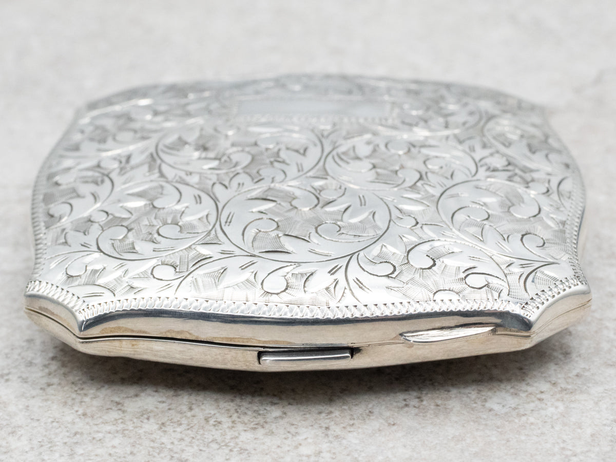 Ornate Sterling Silver Botanical Compact Case