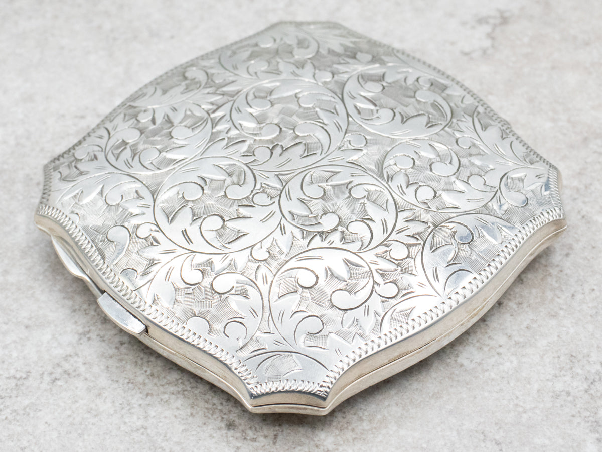 Ornate Sterling Silver Botanical Compact Case