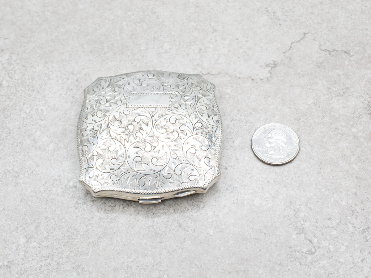 Ornate Sterling Silver Botanical Compact Case