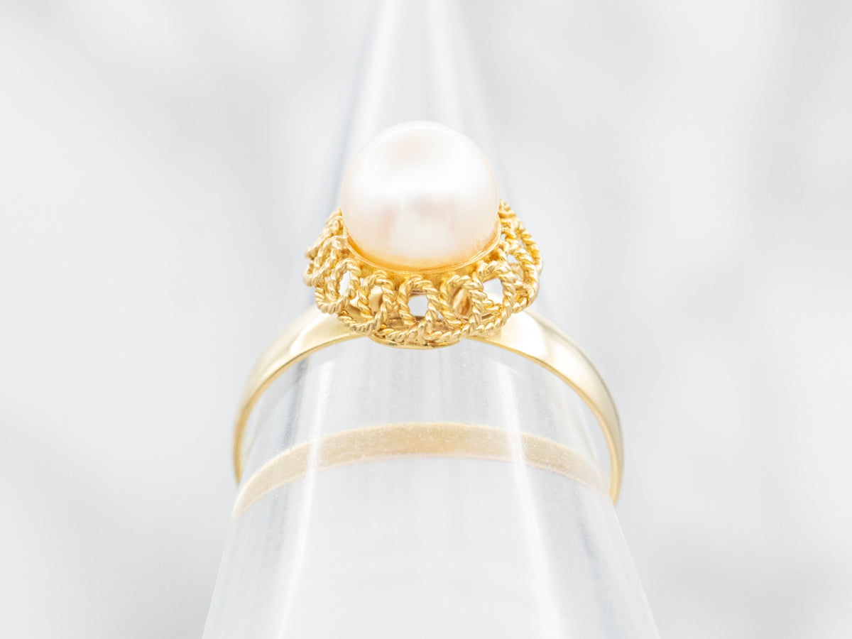 Saltwater Pearl 18-Karat Gold Filigree Ring