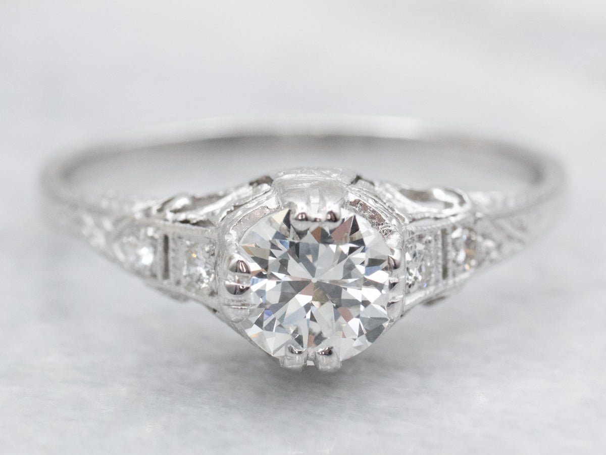 Platinum 1920&#39;s European Cut Diamond Engagement Ring