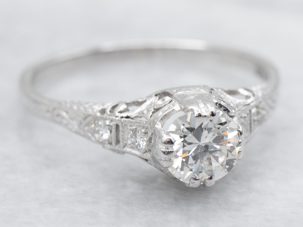 Platinum 1920's European Cut Diamond Engagement Ring