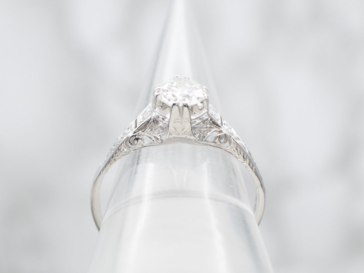 Platinum 1920's European Cut Diamond Engagement Ring