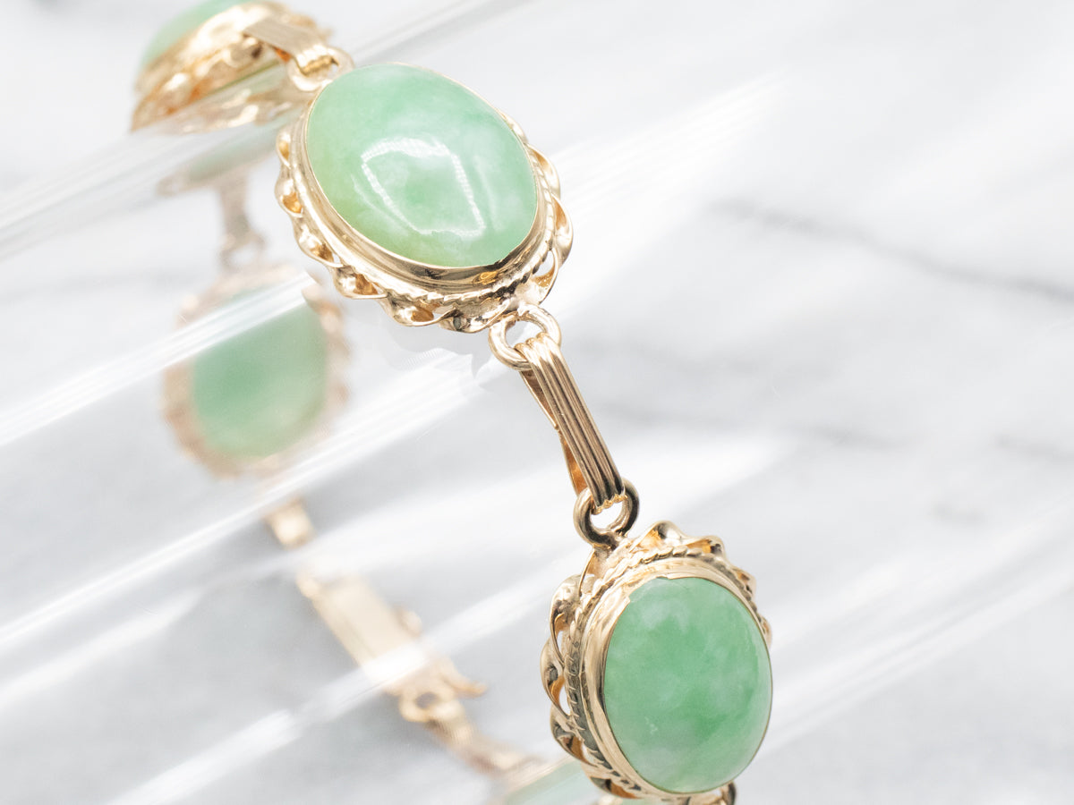 Mid-Century Jadeite and Gold Link Bracelet