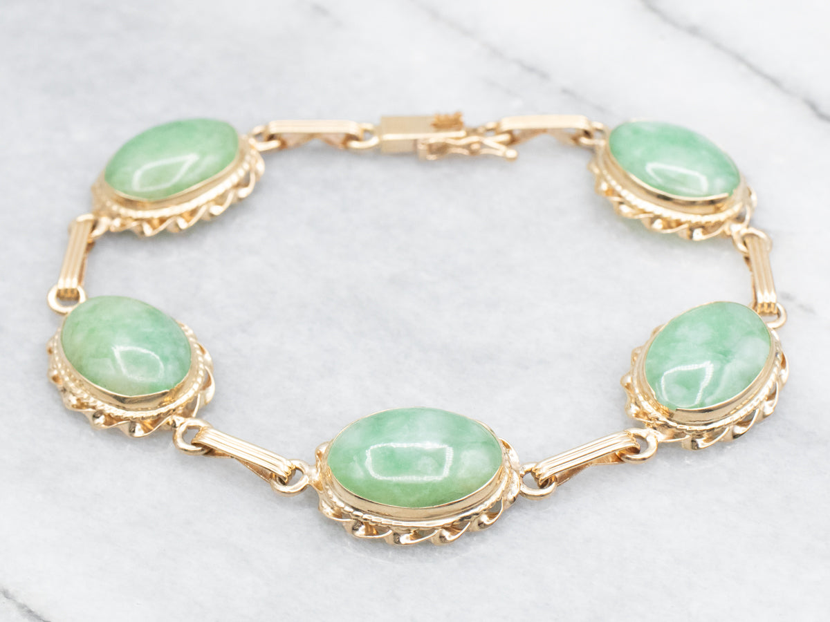 Mid-Century Jadeite and Gold Link Bracelet