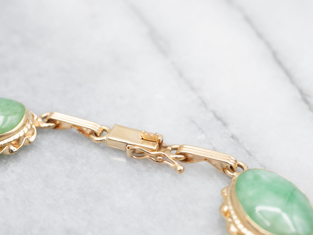 Mid-Century Jadeite and Gold Link Bracelet