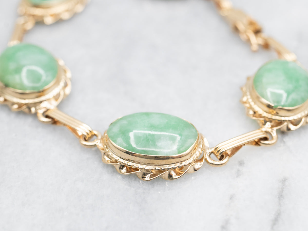 Mid-Century Jadeite and Gold Link Bracelet