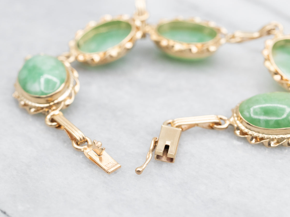 Mid-Century Jadeite and Gold Link Bracelet