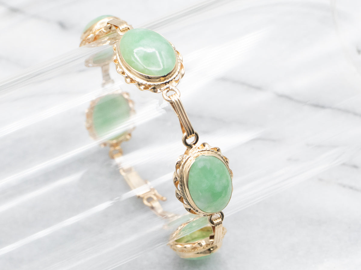 Mid-Century Jadeite and Gold Link Bracelet