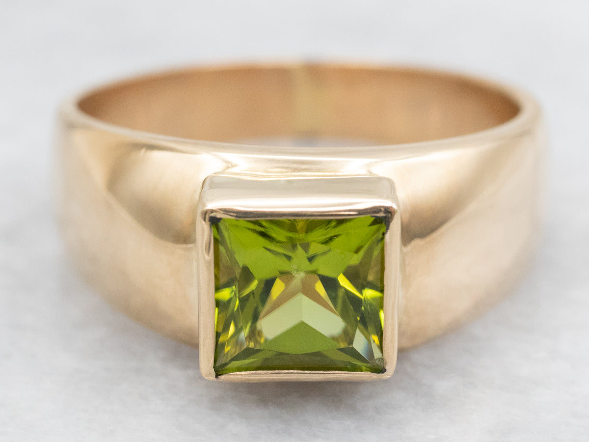 Gold Bezel-Set Peridot Solitaire Ring