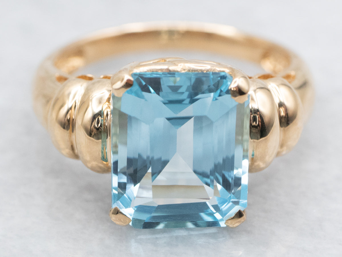 Modern Gold Blue Topaz Cocktail Ring