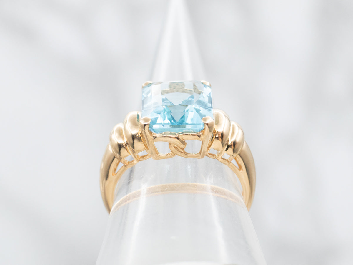 Modern Gold Blue Topaz Cocktail Ring