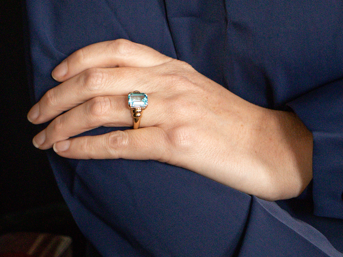 Modern Gold Blue Topaz Cocktail Ring