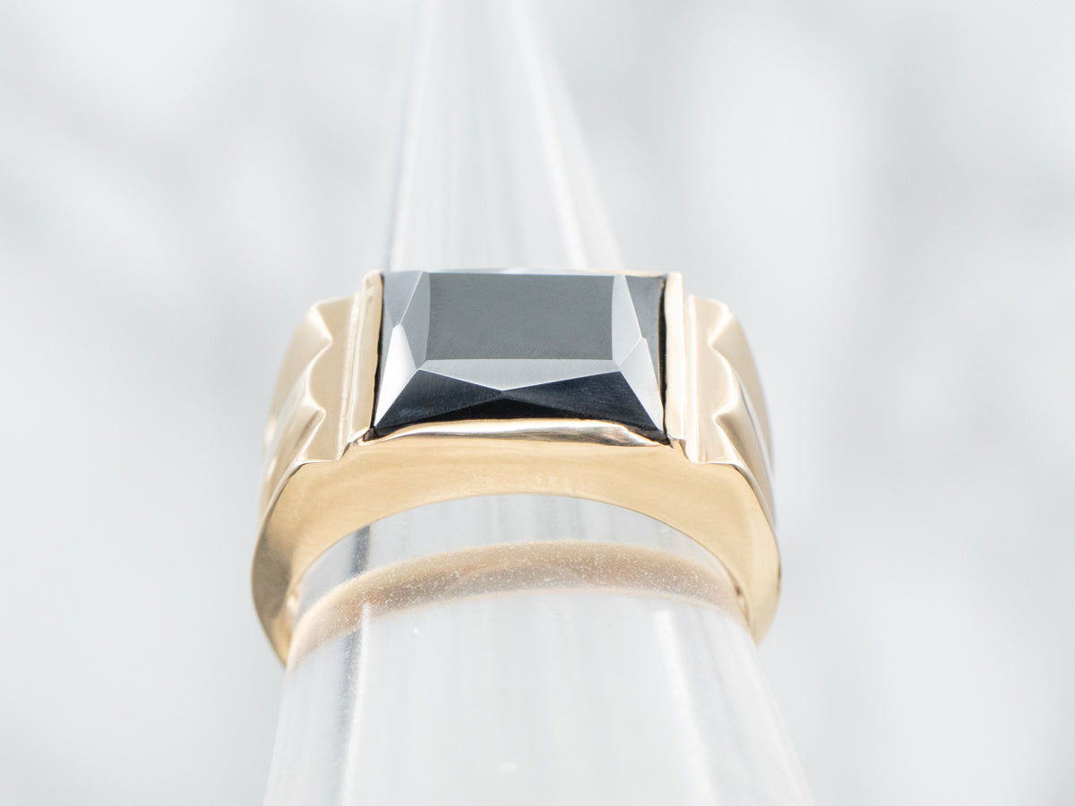Hematite Solitaire Ring with Grooved Shoulders
