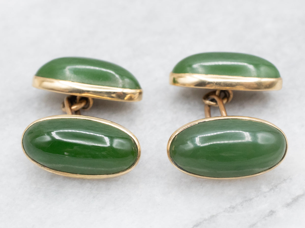 Vintage Gold Nephrite Jade Cufflinks